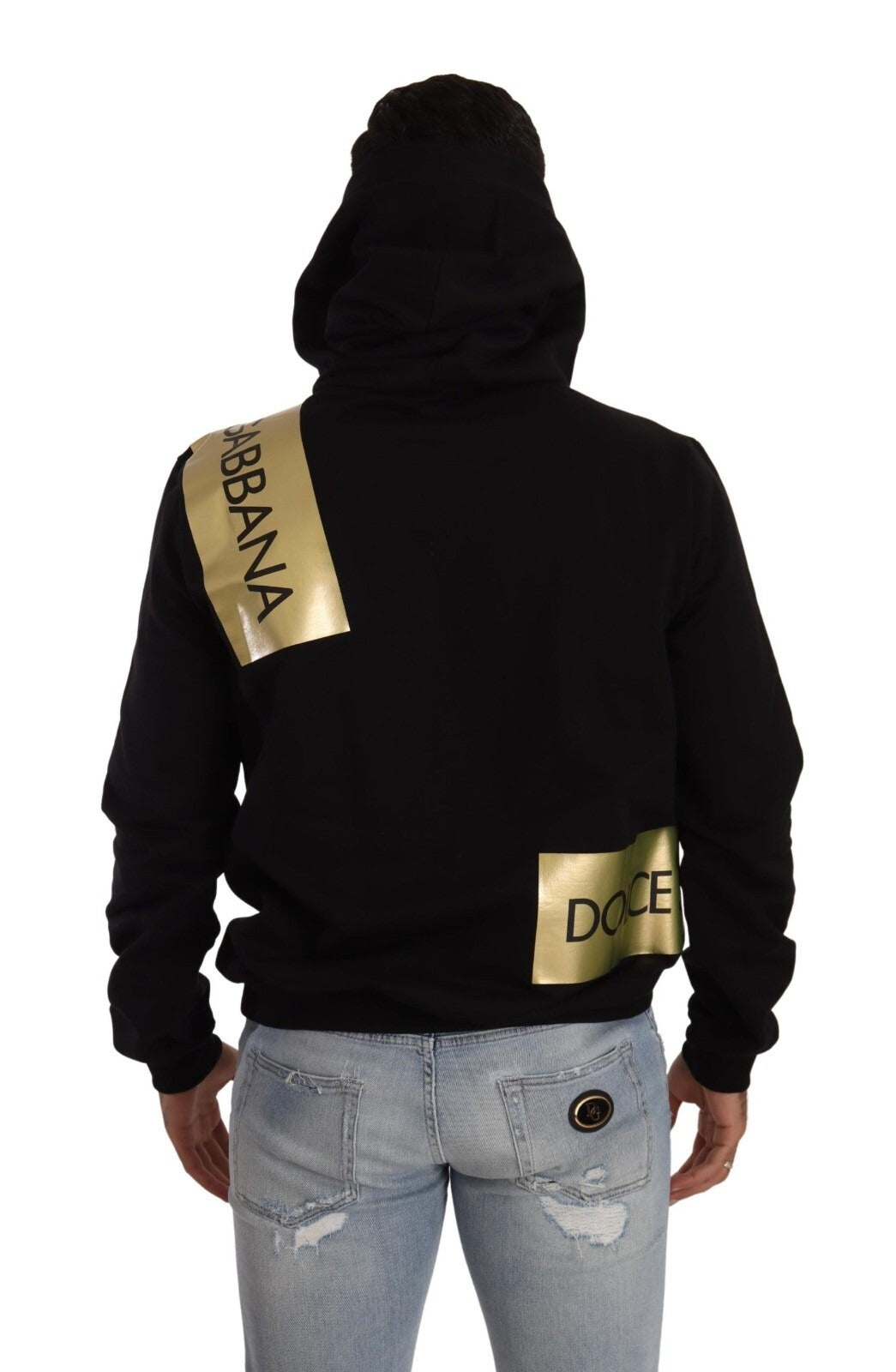 Pull à capuche Dolce &amp; Gabbana noir et or en coton pour homme
