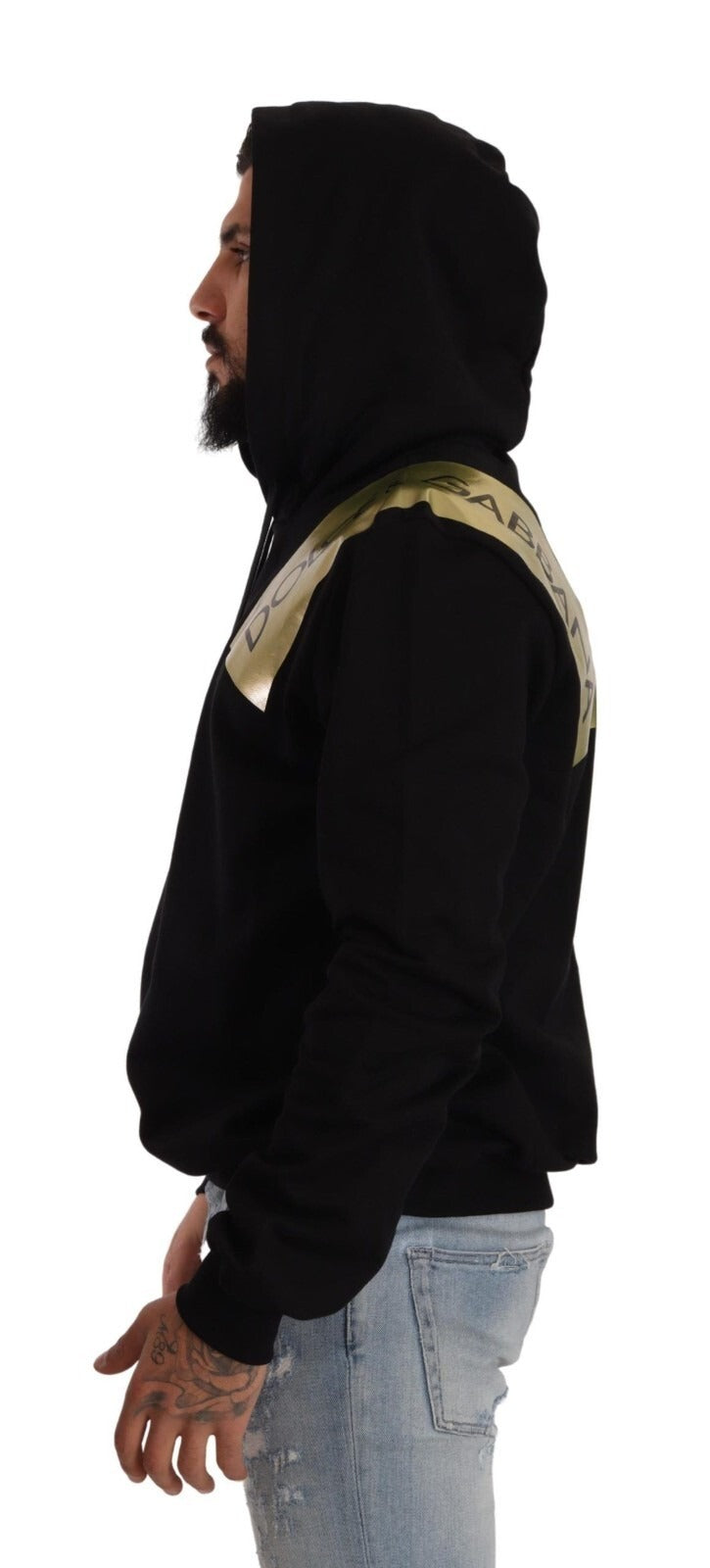 Pull à capuche Dolce &amp; Gabbana noir et or en coton pour homme