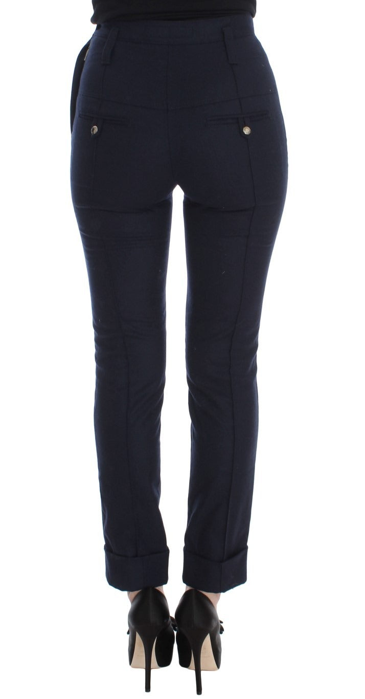 Ermanno Scervino Blue Virgin Wool Slim Fit Casual Pants