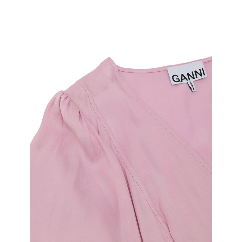 Ganni Pink Satin Tank Top - Elegant Crossover Design