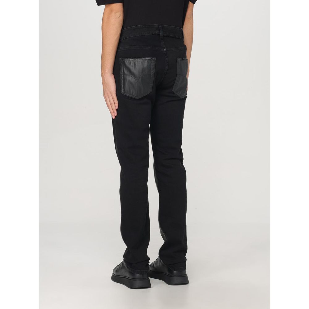 Pantalon en Cuir Noir Versace Jeans