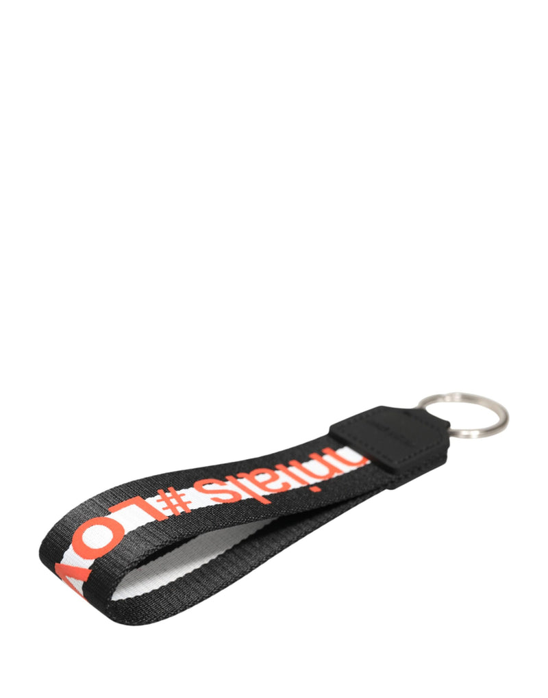 Dolce & Gabbana Black Logo Polyester Silver Brass Keychain