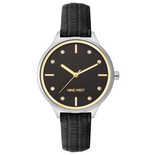 Nine West Black Leather Dress Watch - Elegant Timepiece for Women