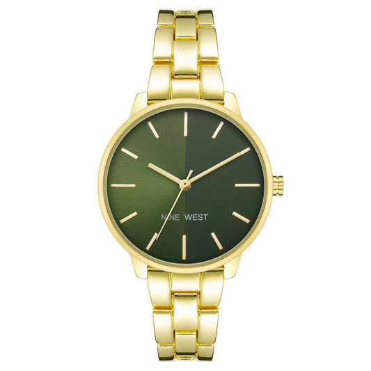 Montre de soirée en métal doré Nine West avec cadran vert