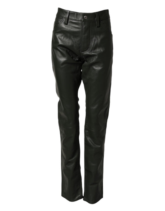 Dsquared² Zwarte volnerf leren broek met middelhoge taille