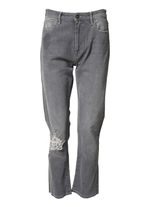 CYCLE Grijze gescheurde middelhoge heren rechte denim broekjeans