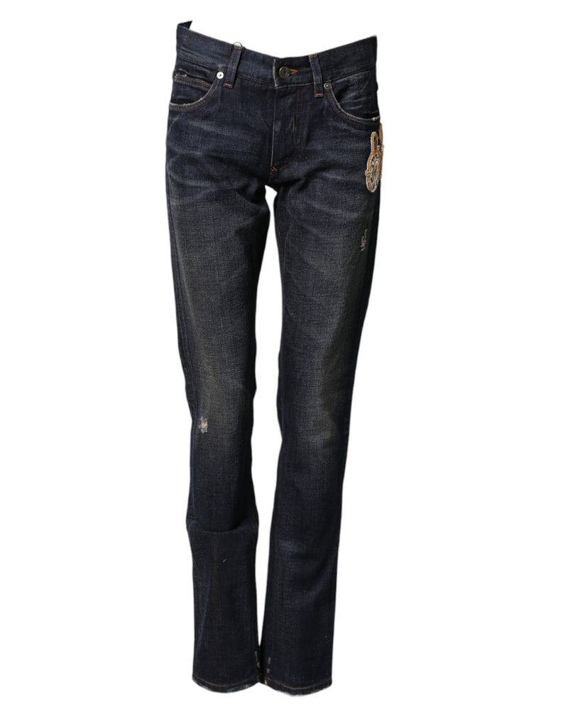 Dolce &amp; Gabbana Donkerblauw Horloge GOUD Heren Skinny Denim Jeans