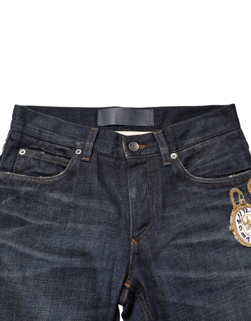 Dolce &amp; Gabbana Donkerblauw Horloge GOUD Heren Skinny Denim Jeans
