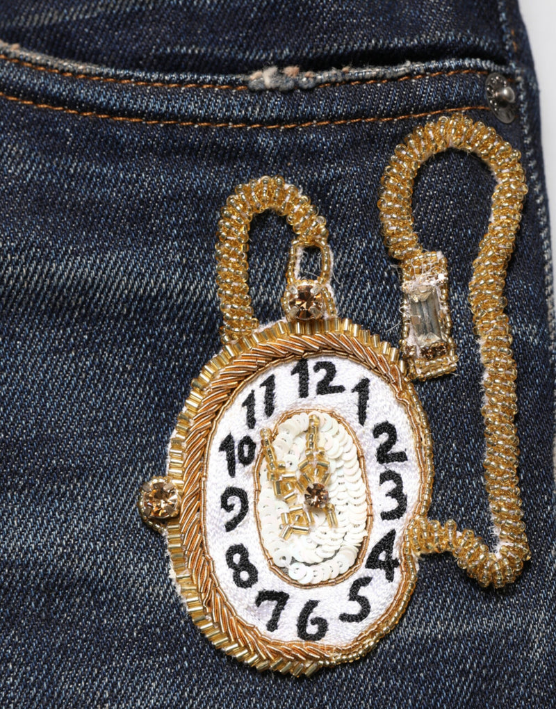 Dolce &amp; Gabbana Donkerblauw Horloge GOUD Heren Skinny Denim Jeans