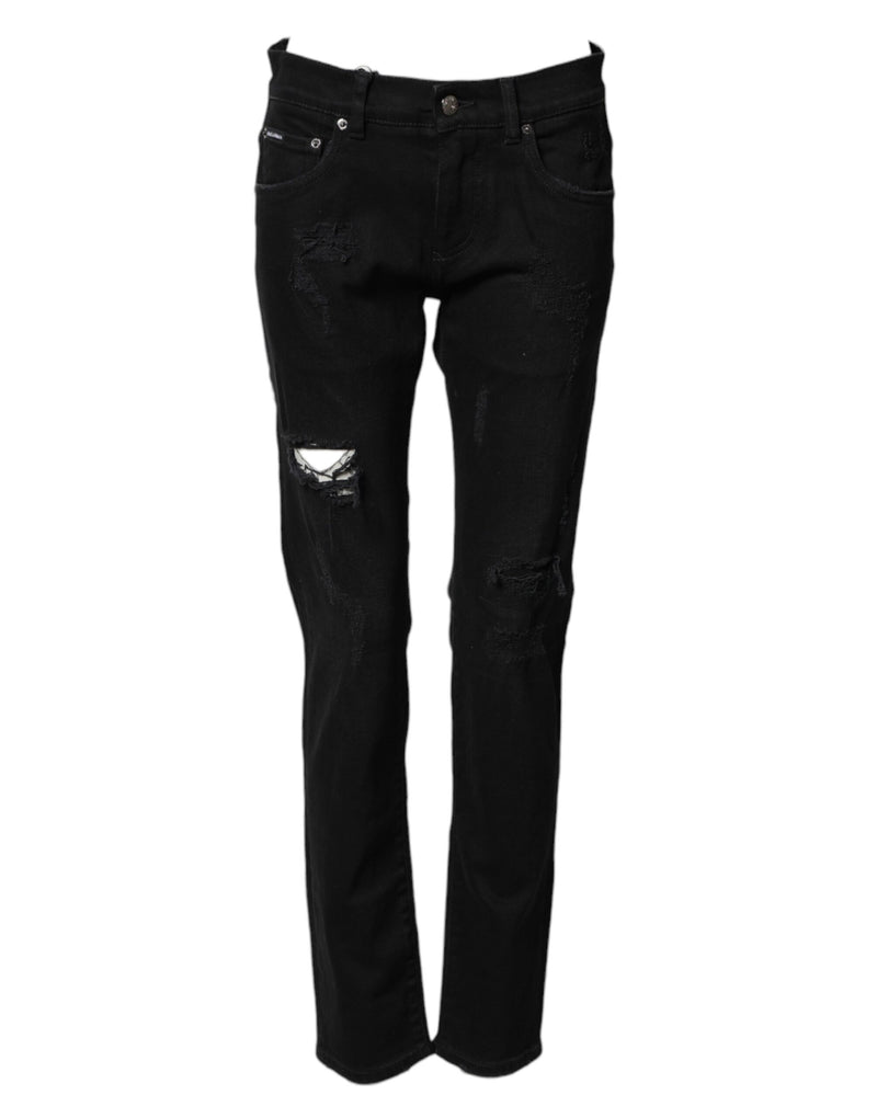 Jean skinny en coton noir déchiré Dolce &amp; Gabbana pour homme