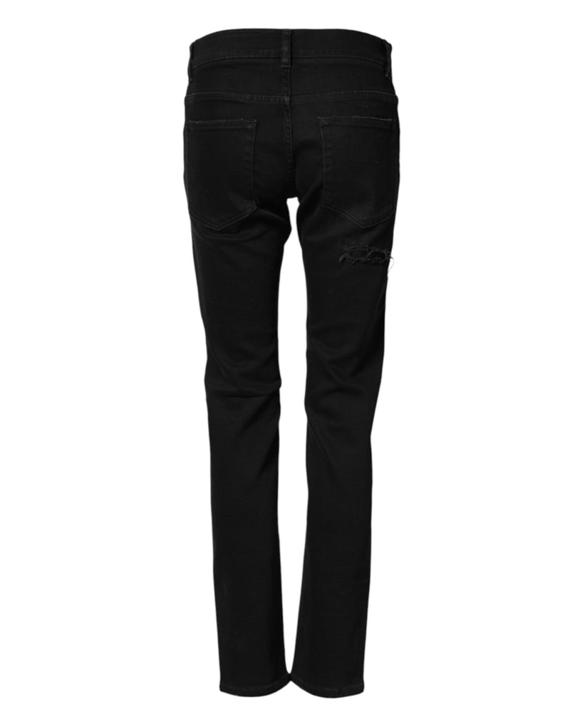 Jean skinny en coton noir déchiré Dolce &amp; Gabbana pour homme