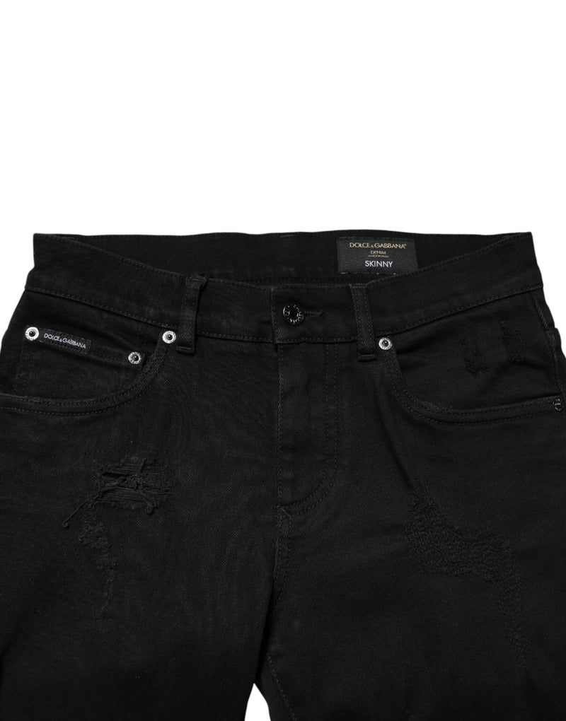 Jean skinny en coton noir déchiré Dolce &amp; Gabbana pour homme
