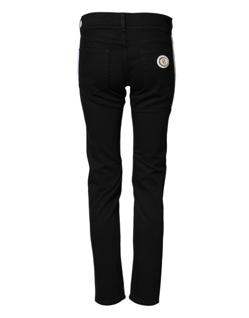 Jean skinny taille mi-haute en coton noir Dolce &amp; Gabbana avec logo