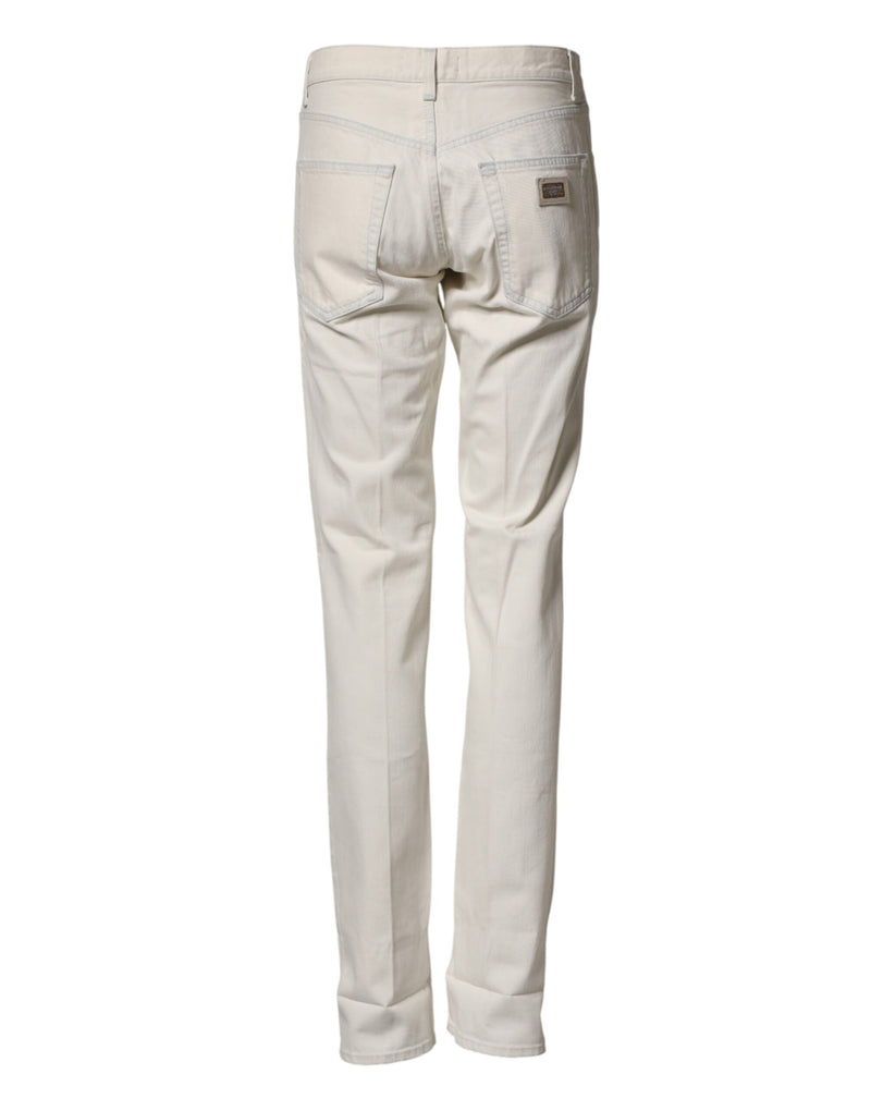 Dolce & Gabbana White Cotton Skinny Denim Trouser Men Jeans