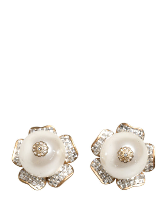 Boucles d'oreilles clip-on florales en fausse perle dorée Dolce & Gabbana