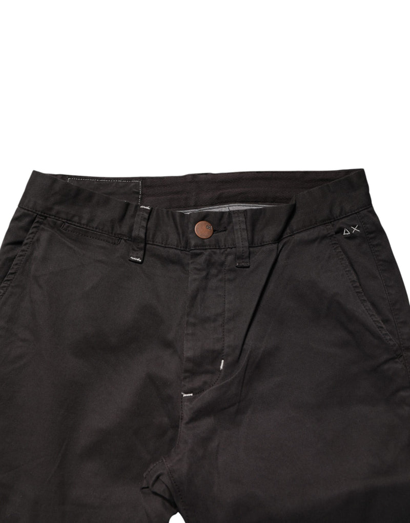 Sun68 Dark Brown Cotton Stretch Straight Mid Waist Trouser Pants