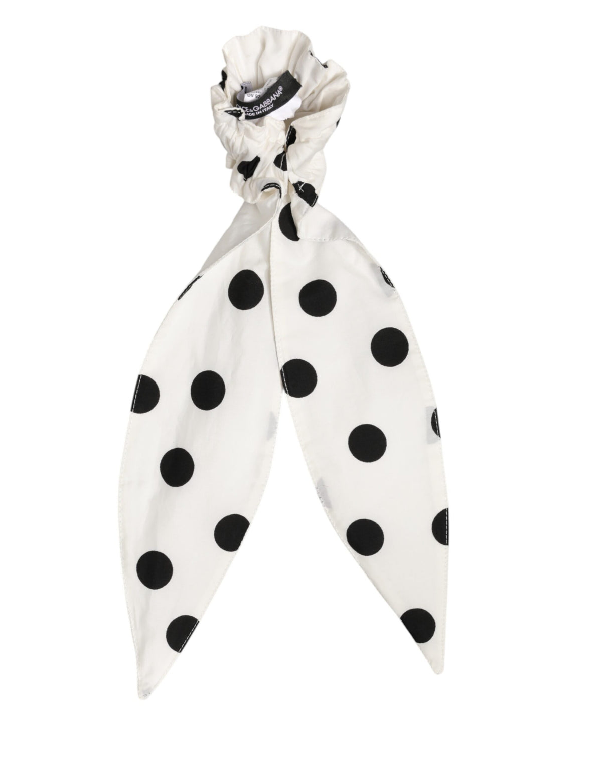 Dolce & Gabbana Scrunchie White Cotton Polka Dot Scarf Tie
