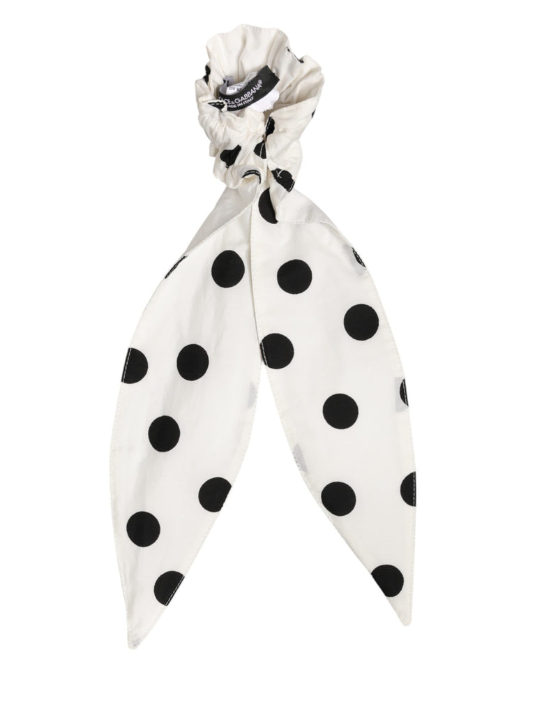 Dolce & Gabbana Scrunchie White Cotton Polka Dot Scarf Tie