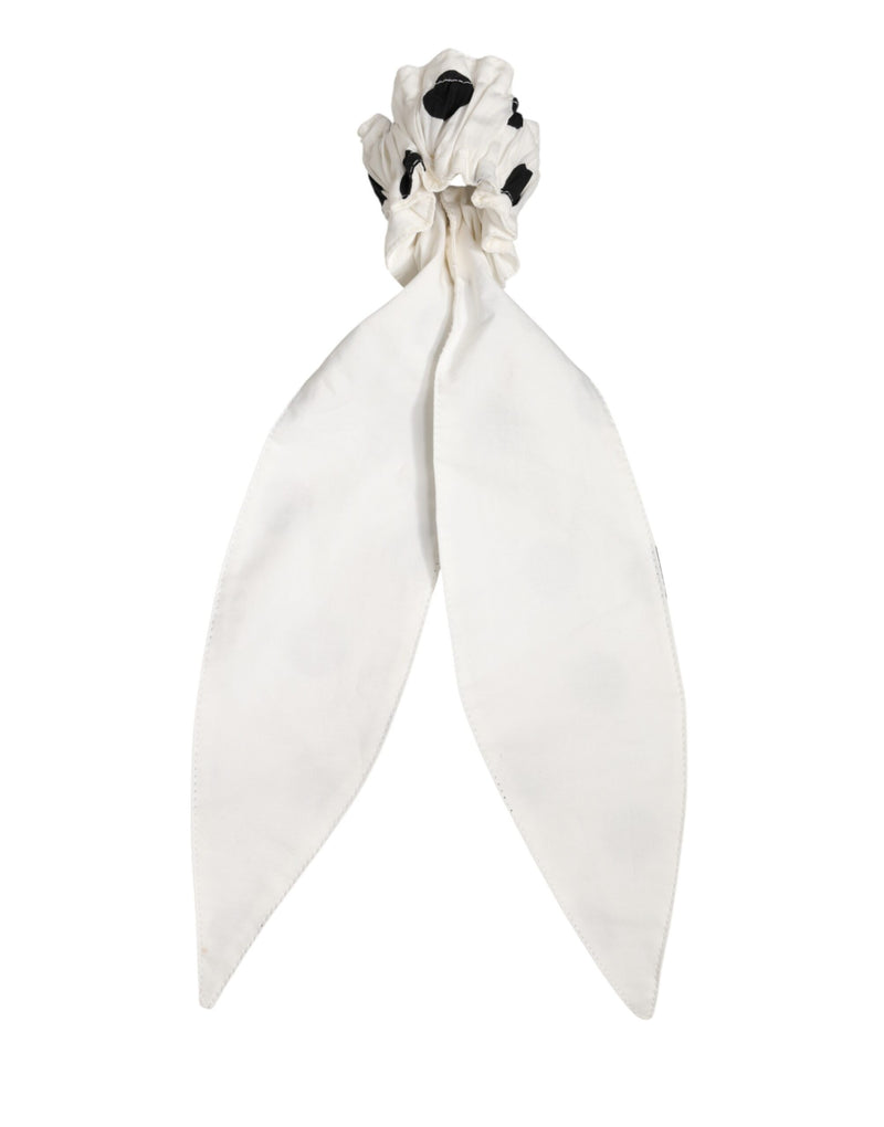 Dolce & Gabbana Scrunchie White Cotton Polka Dot Scarf Tie