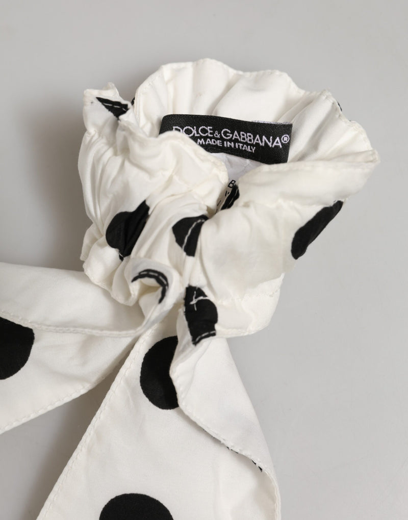 Dolce & Gabbana Scrunchie White Cotton Polka Dot Scarf Tie