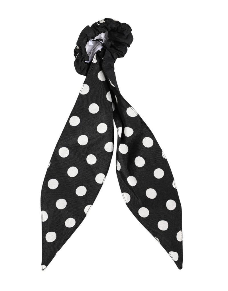 Dolce & Gabbana Black Cotton Polka Dot Scarf Tie Hair Scrunchie