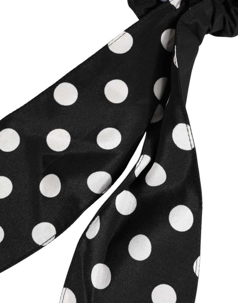 Dolce & Gabbana Black Cotton Polka Dot Scarf Tie Hair Scrunchie