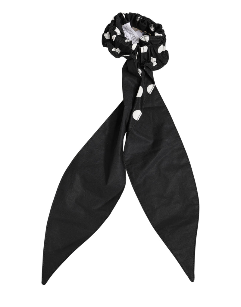Dolce & Gabbana Black Cotton Polka Dot Scarf Tie Hair Scrunchie