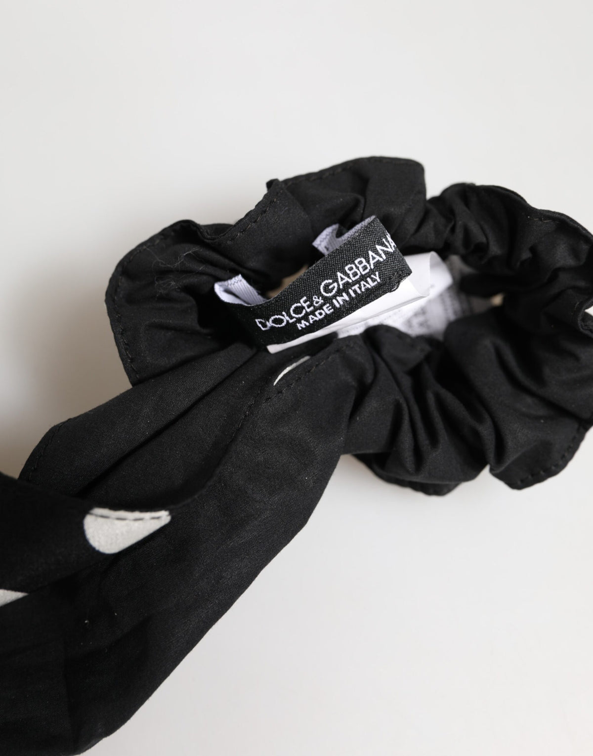Dolce & Gabbana Black Cotton Polka Dot Scarf Tie Hair Scrunchie