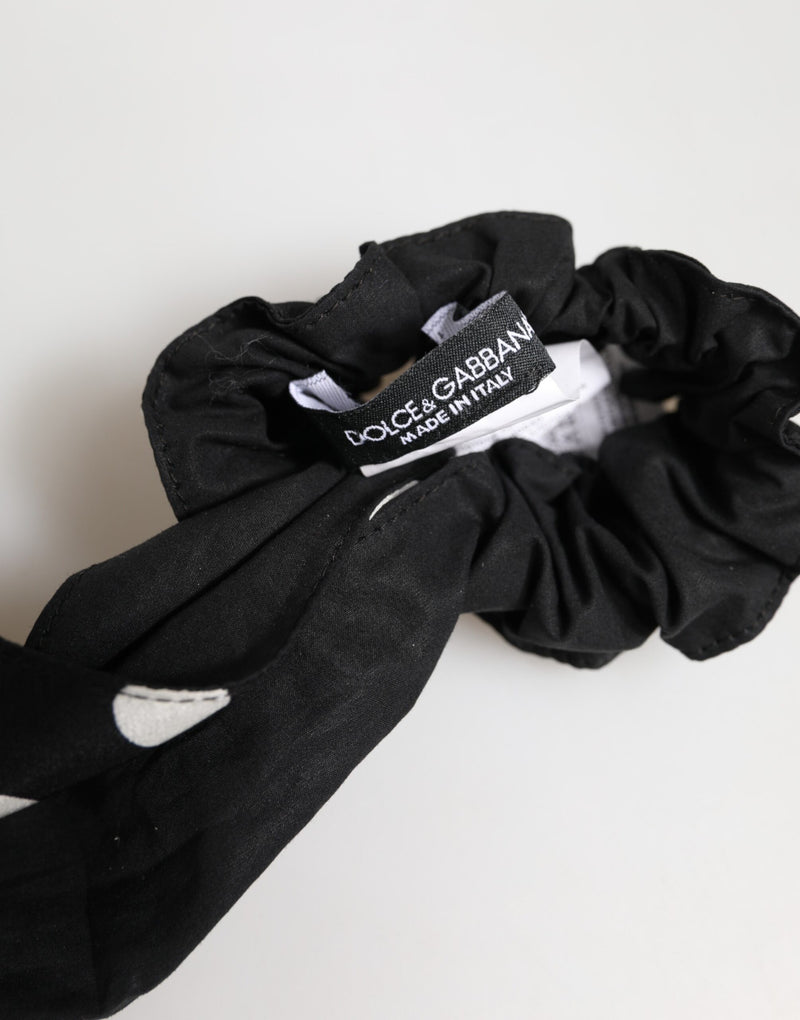 Dolce & Gabbana Black Cotton Polka Dot Scarf Tie Hair Scrunchie