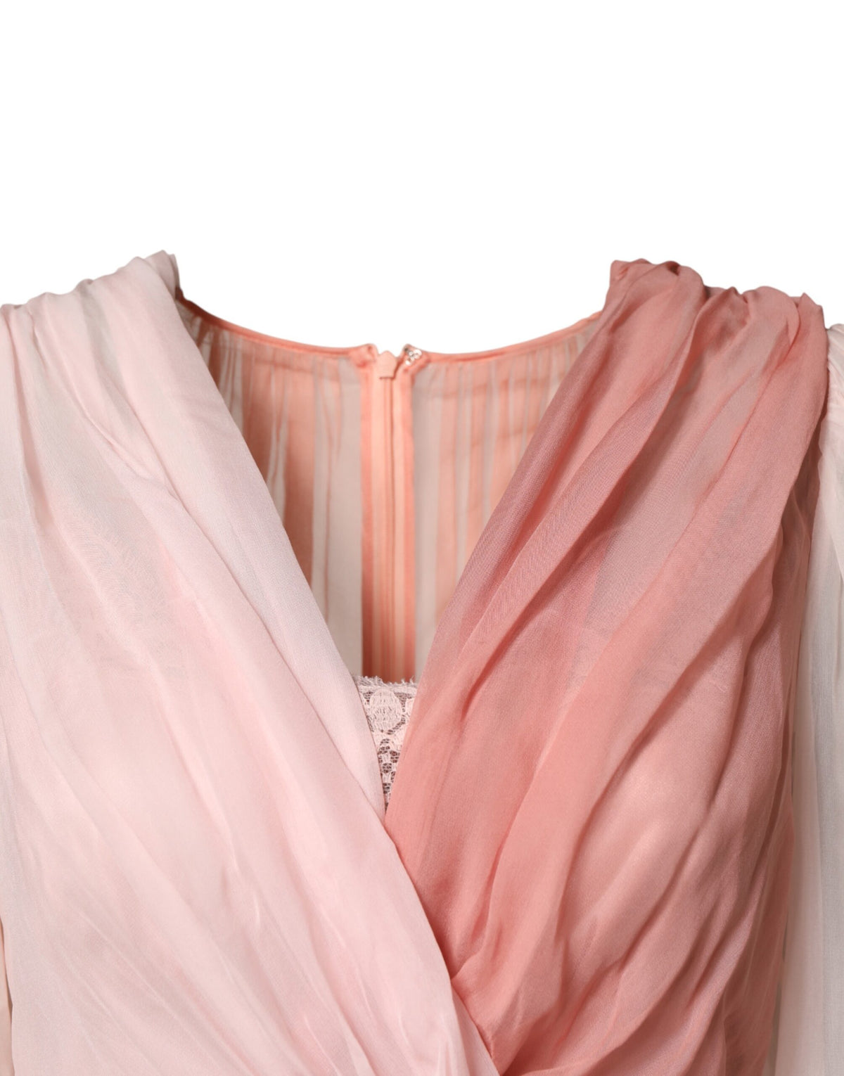 Robe Longue V-neck en Tulle de Soie Rose Dolce & Gabbana