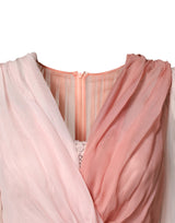 Robe Longue V-neck en Tulle de Soie Rose Dolce & Gabbana