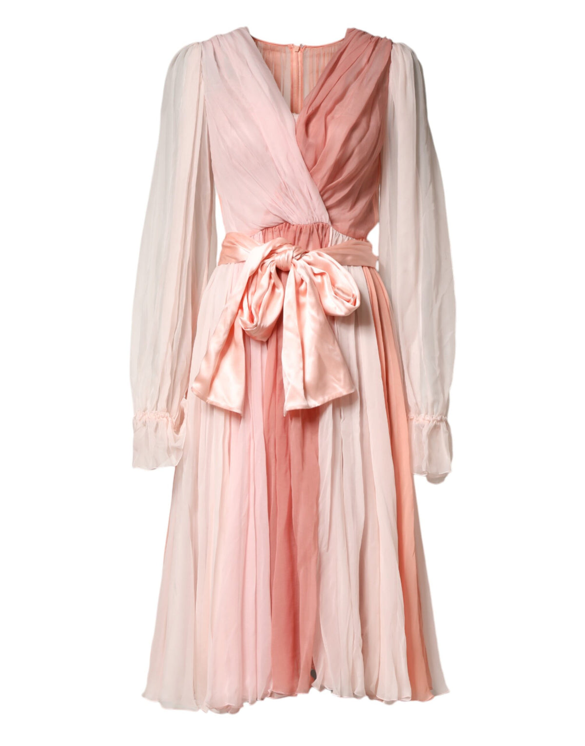 Robe Longue V-neck en Tulle de Soie Rose Dolce & Gabbana