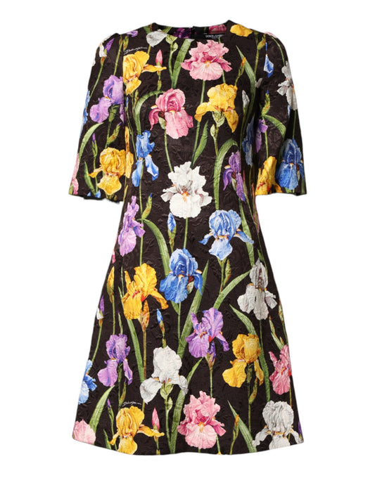 Robe Mini A-line en Brocart Floral Noir Dolce & Gabbana