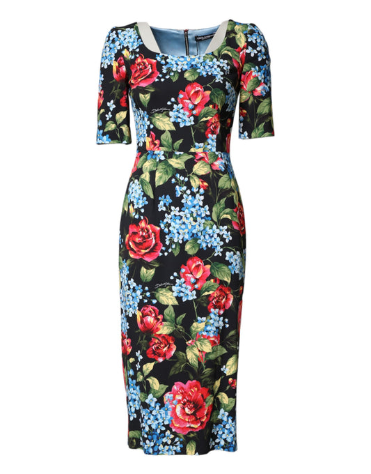Robe Midi Sheath à Imprimé Floral Noir Dolce & Gabbana
