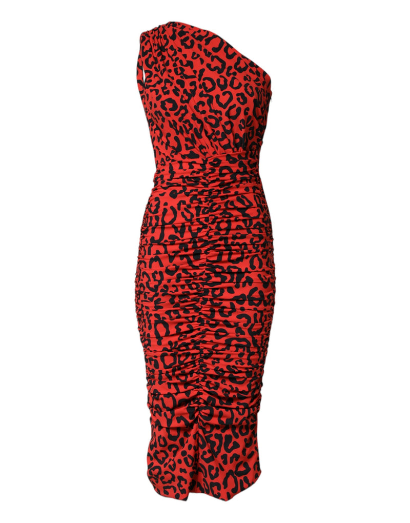 Robe Midi Dolce & Gabbana en Nylon Imprimé Léopard Rouge