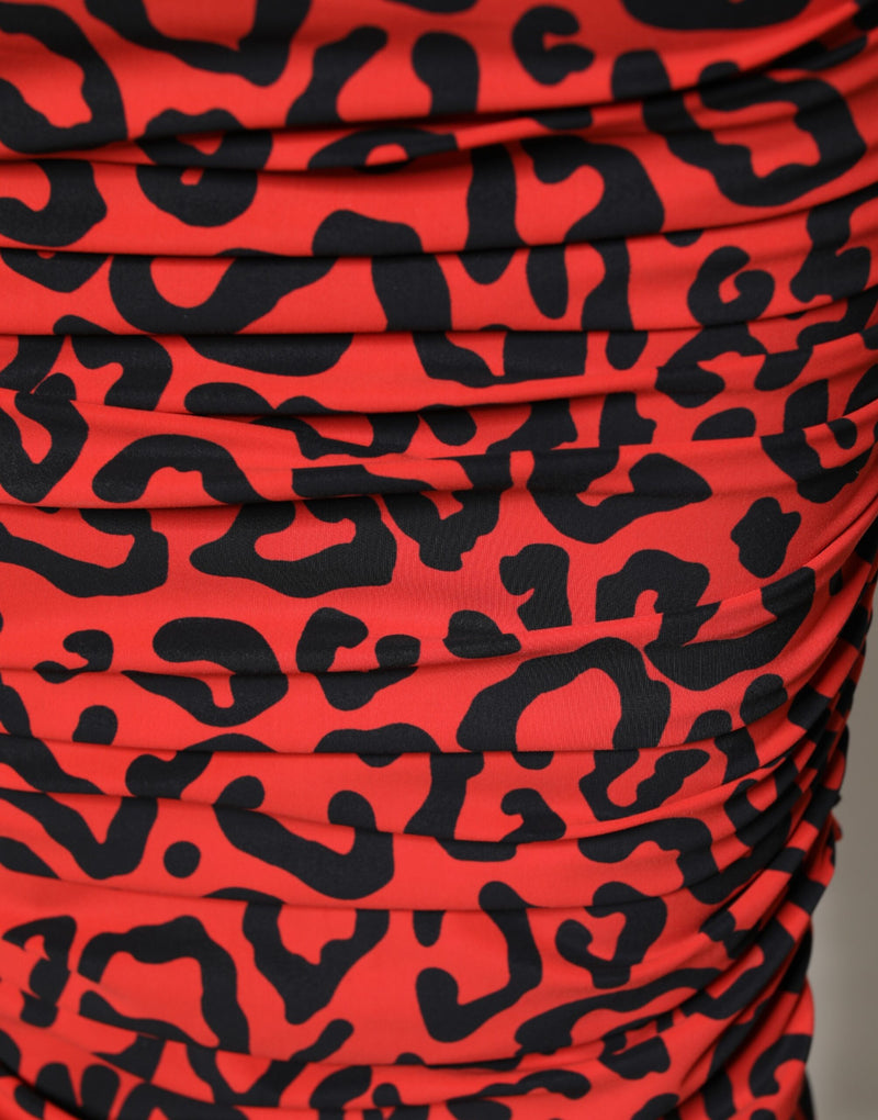 Robe Midi Dolce & Gabbana en Nylon Imprimé Léopard Rouge