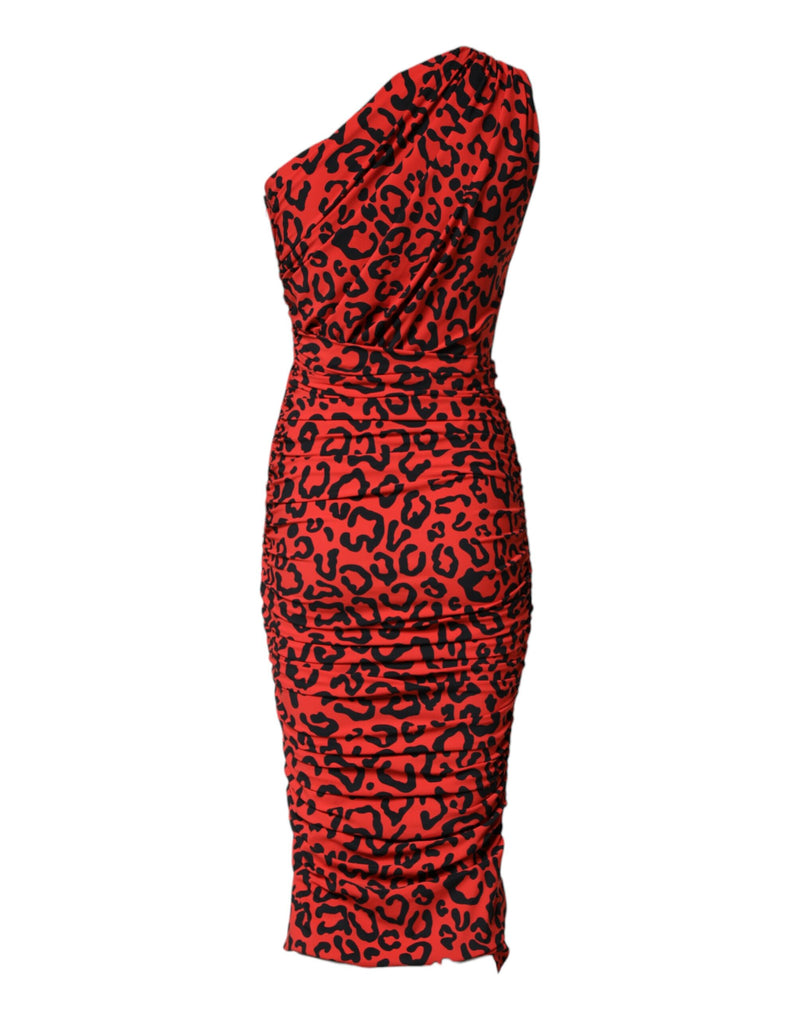 Robe Midi Dolce & Gabbana en Nylon Imprimé Léopard Rouge