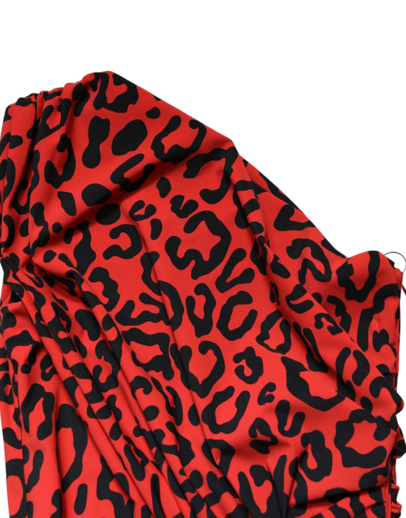 Robe Midi Dolce & Gabbana en Nylon Imprimé Léopard Rouge