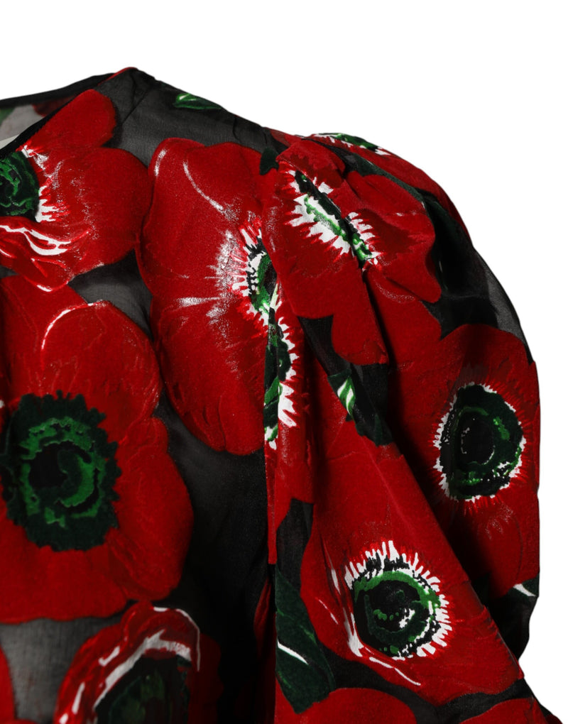 Dolce & Gabbana Red Floral Print Nylon A-line Midi Dress