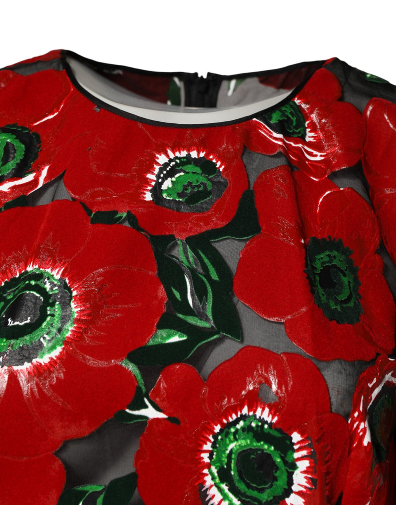 Dolce & Gabbana Red Floral Print Nylon A-line Midi Dress