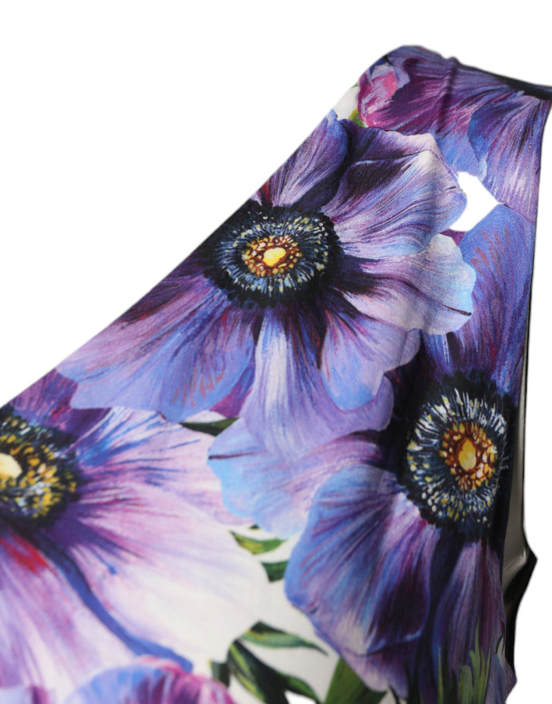 Dolce & Gabbana Purple Anemone Print Pleated Midi Dress