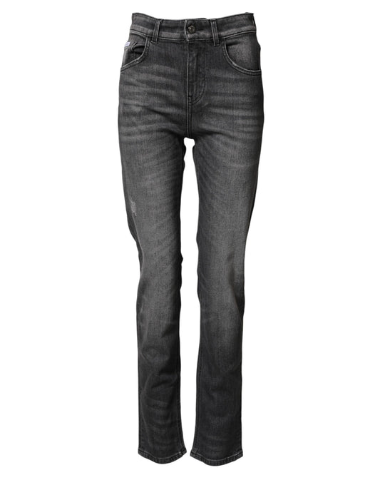 Dolce & Gabbana Jeans Skinny Denim Grises Taille Haute en Coton