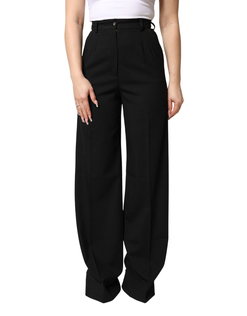 Dolce & Gabbana Black Wool Blend High Waist Straight Pants