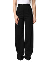 Dolce & Gabbana Pantalons Droits Taille Haute en Laine Noire