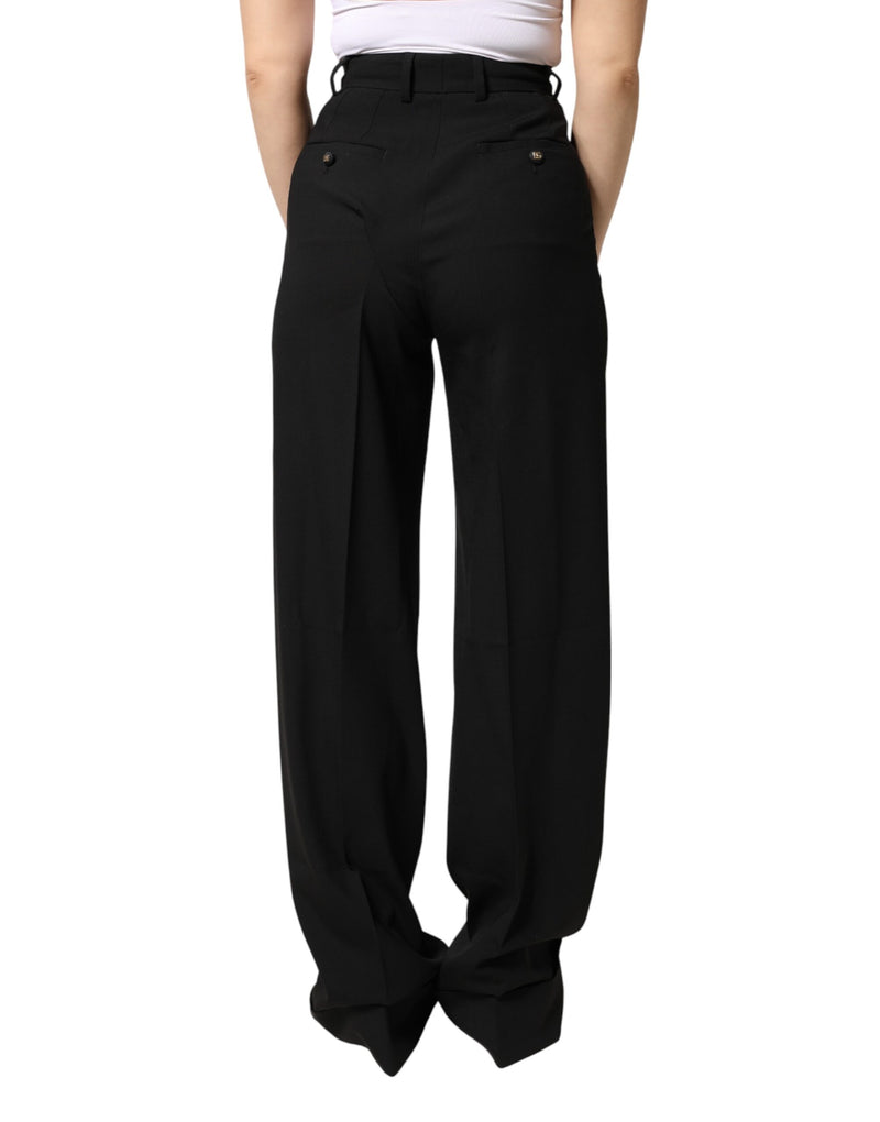 Dolce & Gabbana Black Wool Blend High Waist Straight Pants
