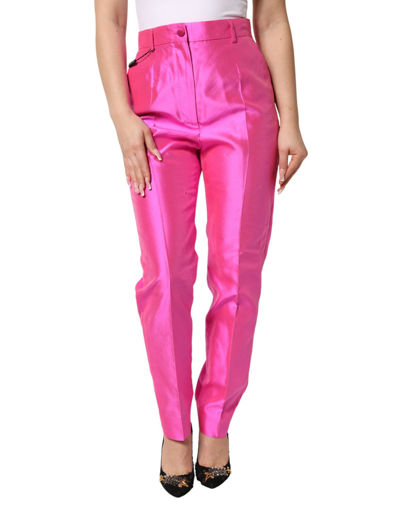 Dolce & Gabbana Pink Silk High Waist Dress Trousers