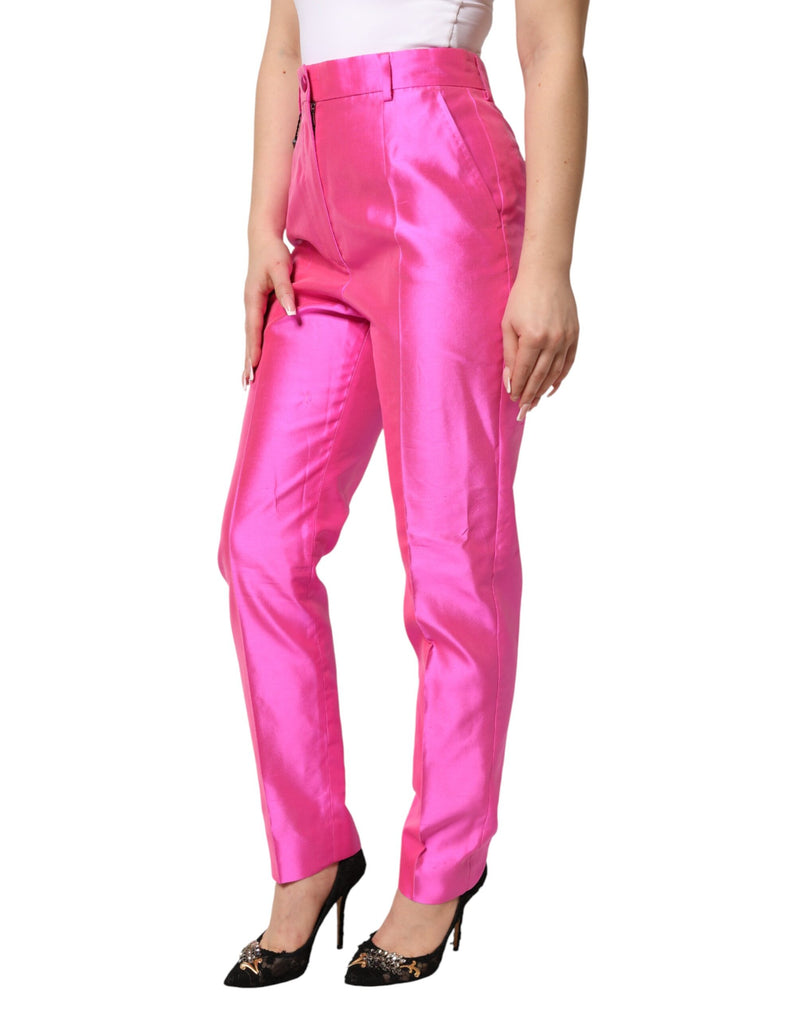 Dolce & Gabbana Pink Silk High Waist Dress Trousers