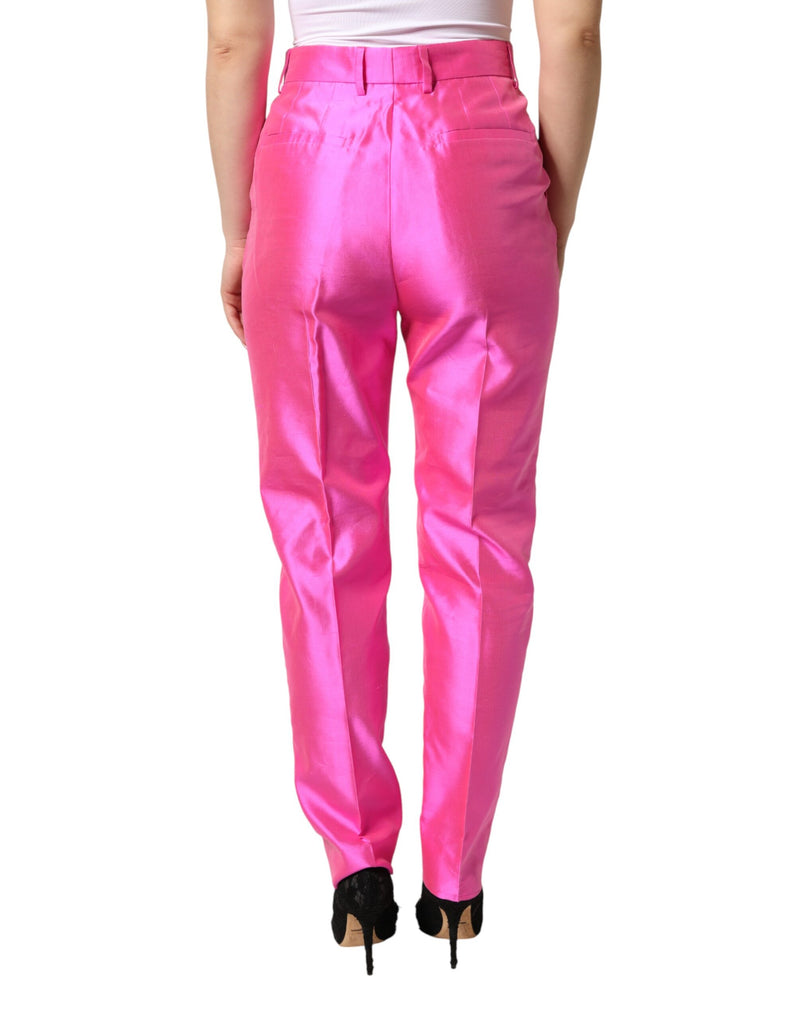 Dolce & Gabbana Pink Silk High Waist Dress Trousers
