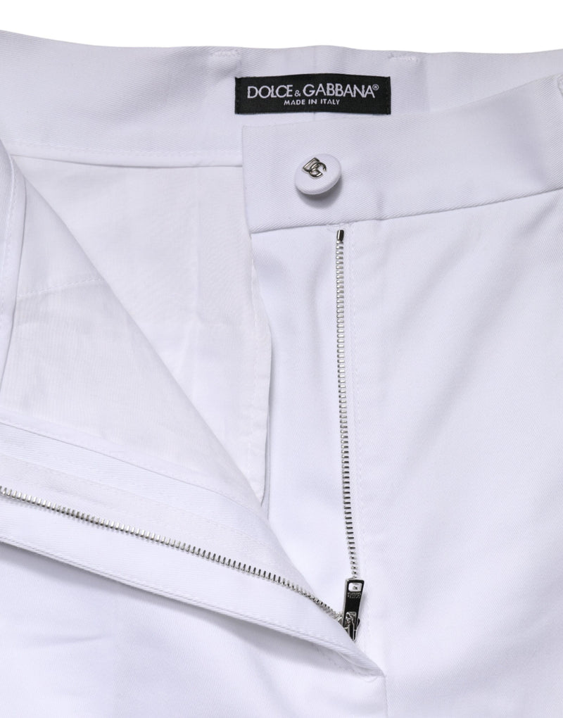 Dolce & Gabbana White Cotton High Waist Wide Leg Cropped Pants