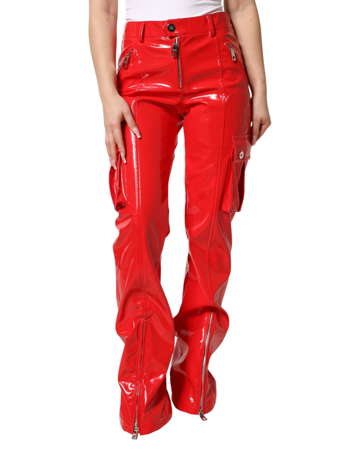 Dolce & Gabbana Pantalons Cargo Boot Cut Rouge Brillant